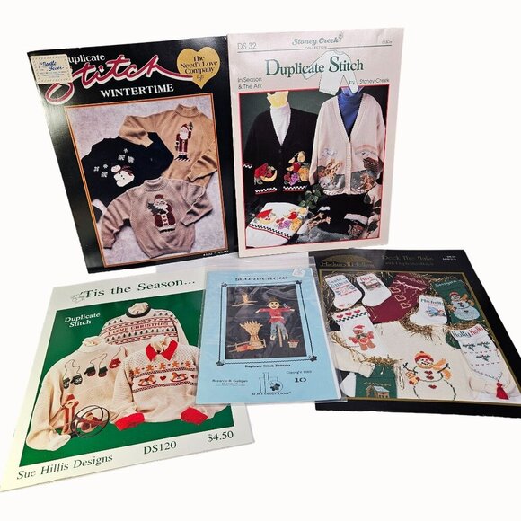 Duplicate Stitch Patterns Various Designers Christmas Autumn Snowmen Lot of 5‎ - Picture 1 of 12
